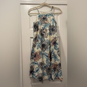 Floral mini summer/ wedding guest dress/ spaghetti straps/ stretchy material.